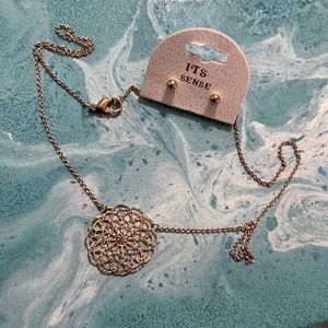 Gold color set earrings and necklace